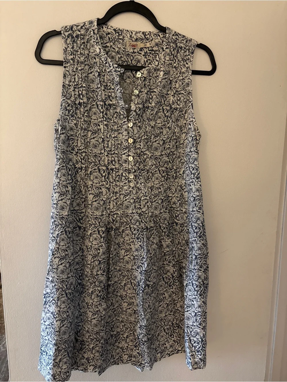 Faherty Isha Dress, Floral Blue Dress, Linen Blend, Pockets, Size XS - Picture 4 of 9